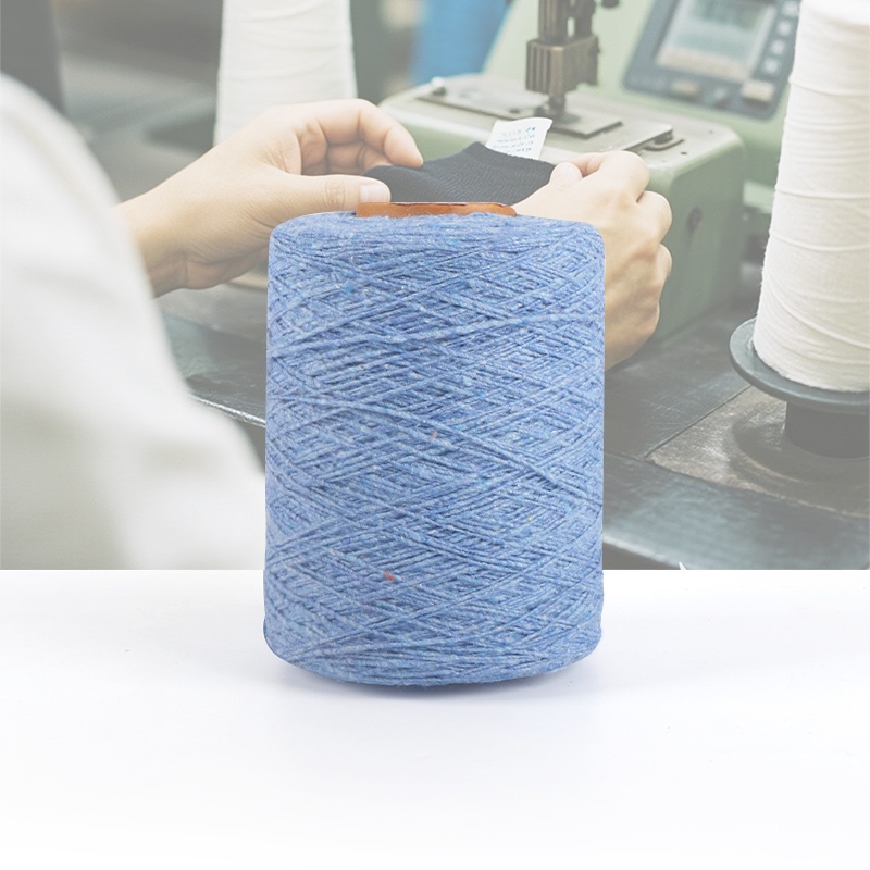 Fio de algodão misturado azul fiado e reciclado
